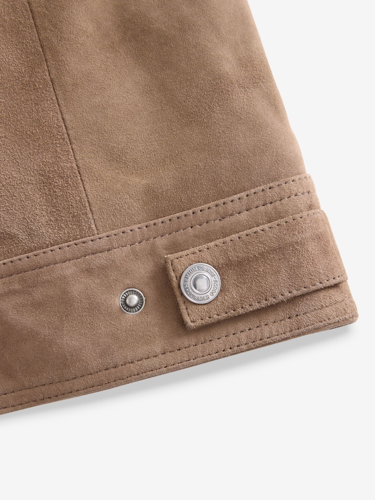 Neutral Suede Borg Collar Trucker Jacket - Image 12 of 12