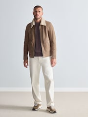 Neutral Suede Borg Collar Trucker Jacket - Image 2 of 12