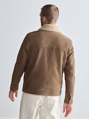 Neutral Suede Borg Collar Trucker Jacket - Image 3 of 12