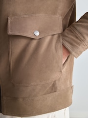Neutral Suede Borg Collar Trucker Jacket - Image 5 of 12