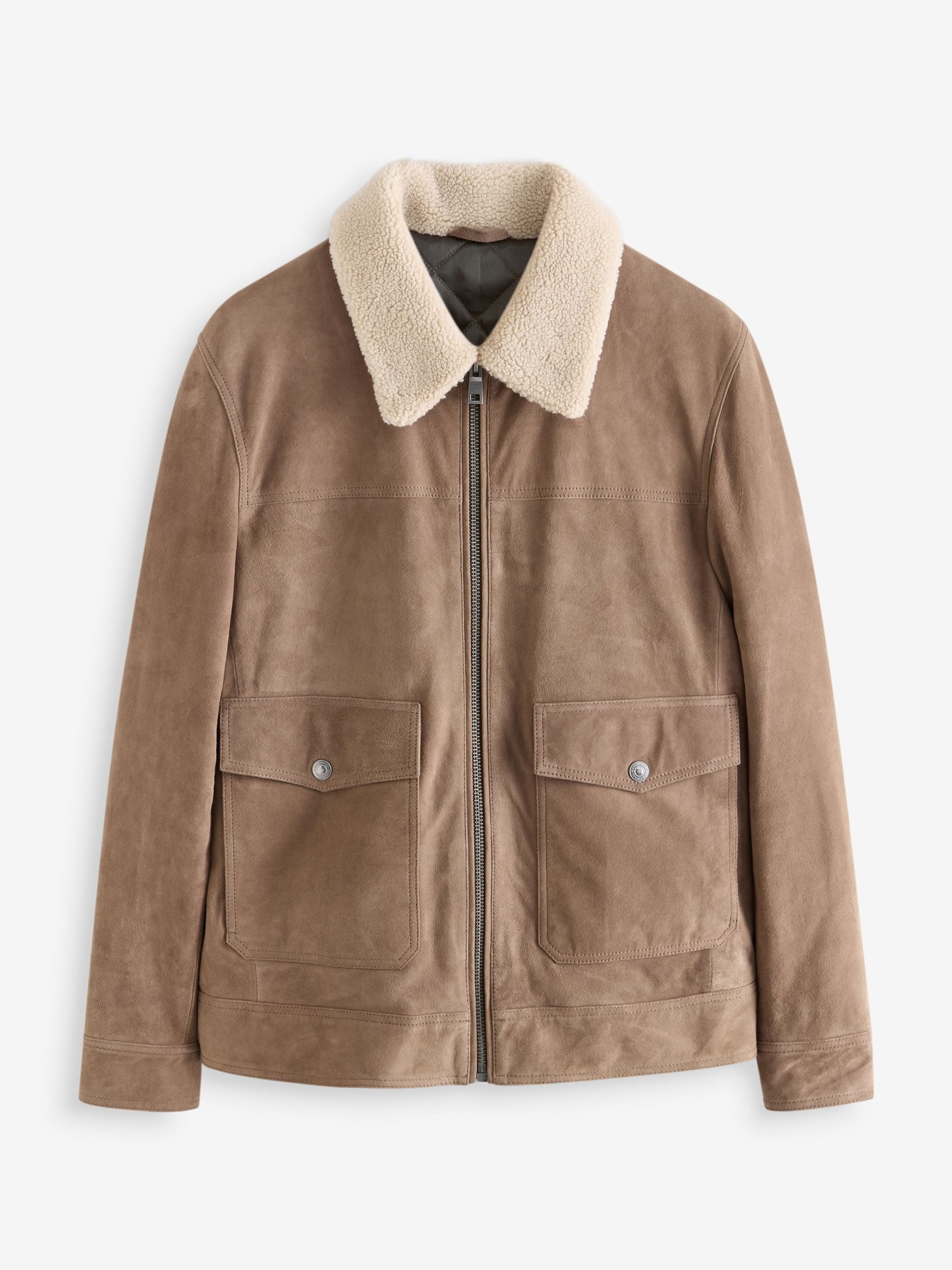 Suede borg collar jacket top