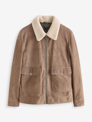 Neutral Suede Borg Collar Trucker Jacket - Image 7 of 12
