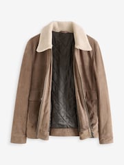 Neutral Suede Borg Collar Trucker Jacket - Image 8 of 12