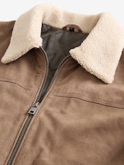 Neutral Suede Borg Collar Trucker Jacket - Image 9 of 12