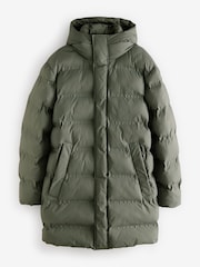 Sage Green Long Length Shower Resistant Hooded Puffer Coat - Image 6 of 7