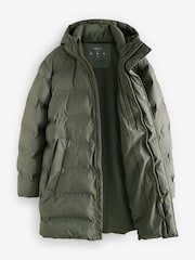 Sage Green Long Length Shower Resistant Hooded Puffer Coat - Image 7 of 7