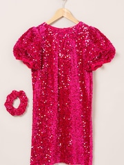 Little Gent Miss Velvet Sequin Party Dress and Hair Scrunchie Set - Image 1 of 3