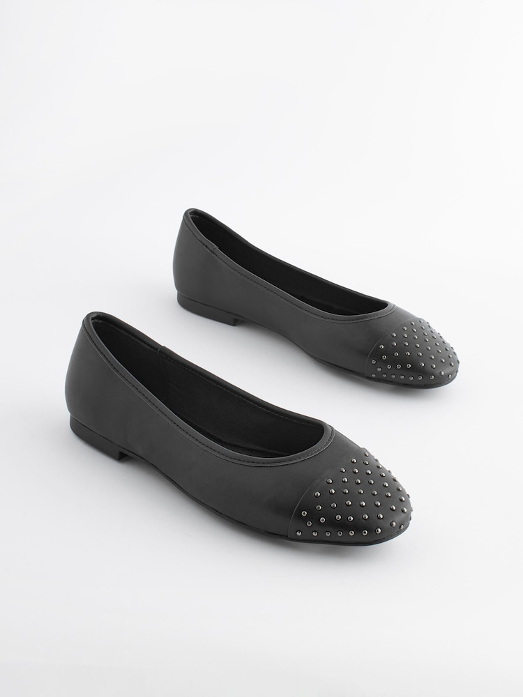 Black Forever Comfort Studded Toe Cap Ballerinas - Image 1 of 4