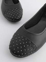 Black Forever Comfort Studded Toe Cap Ballerinas - Image 3 of 4