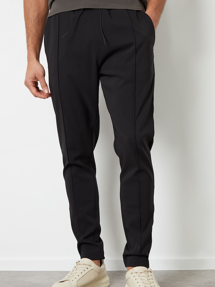 Threadbare Black Luxe Pull-On Seam Detail Stretch Trousers - Image 1 of 4