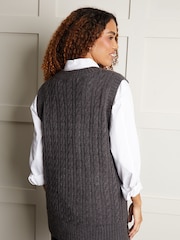 Threadbare Grey V-Neck Cable Knit Vest - Image 2 of 4
