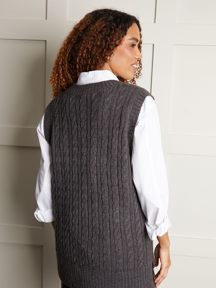 Threadbare Grey V-Neck Cable Knit Vest - Image 2 of 4