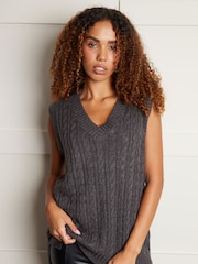 Threadbare Grey V-Neck Cable Knit Vest - Image 4 of 4