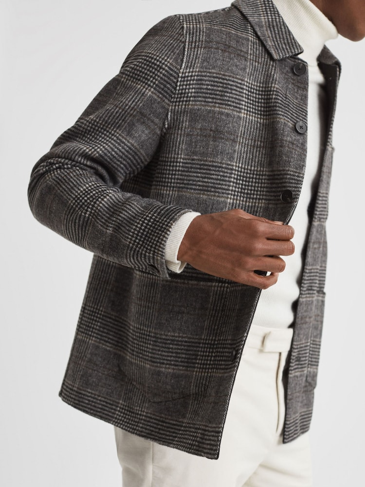 Reiss Charcoal Covert Wool Blend Check Overshirt - Image 1 of 5
