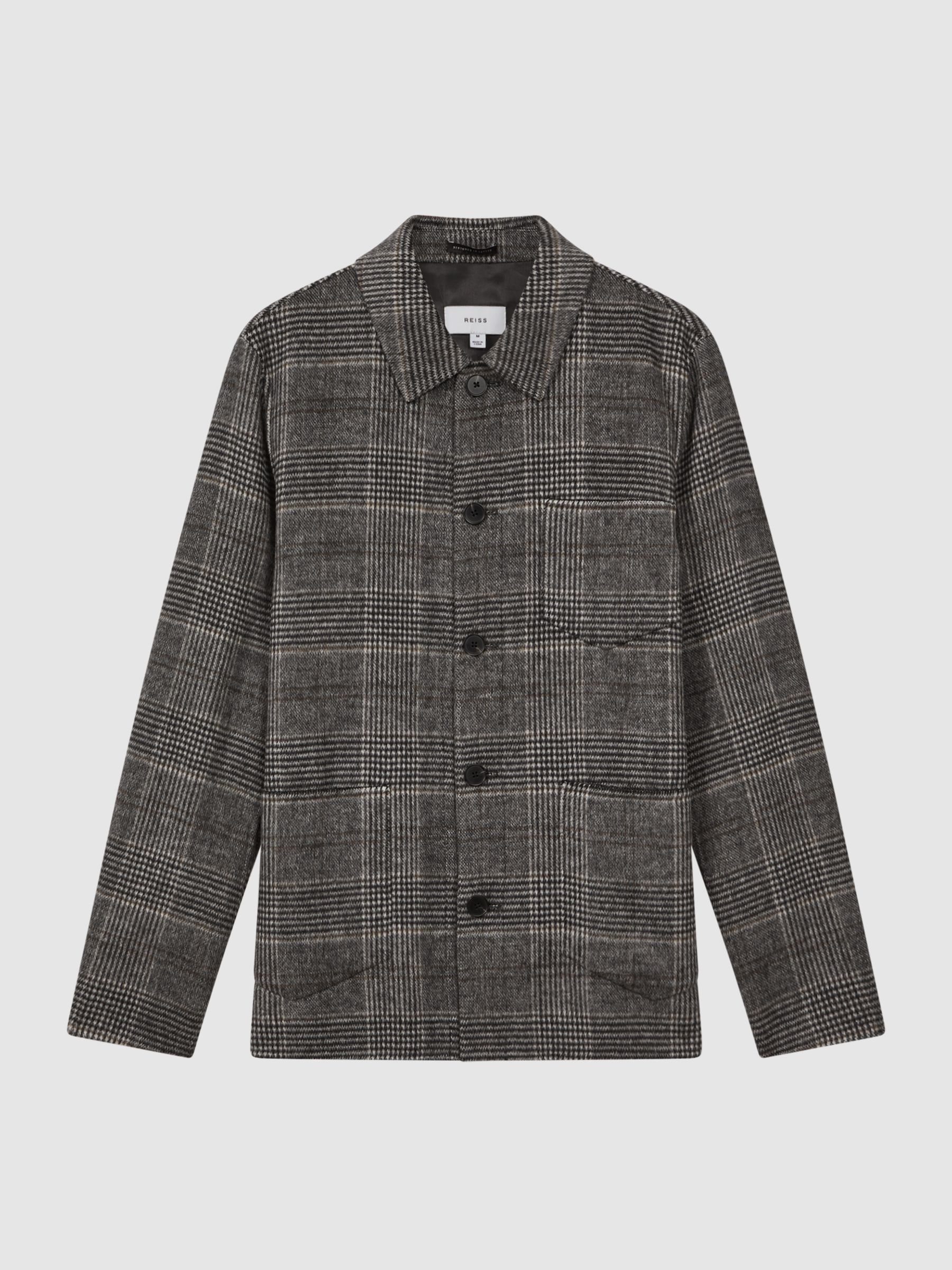Buy Reiss Charcoal Covert Wool Blend Check Overshirt from Next Luxembourg