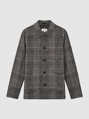 Reiss Charcoal Covert Wool Blend Check Overshirt - Image 2 of 5