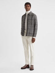 Reiss Charcoal Covert Wool Blend Check Overshirt - Image 3 of 5