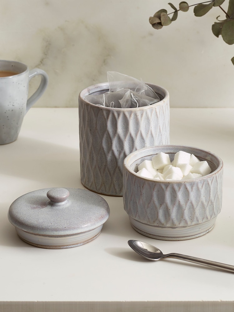 Grey Embossed Geo Set of 2 Storage Jars - Image 2 of 5