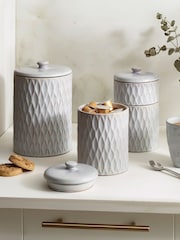 Grey Embossed Geo Set of 2 Storage Jars - Image 5 of 5
