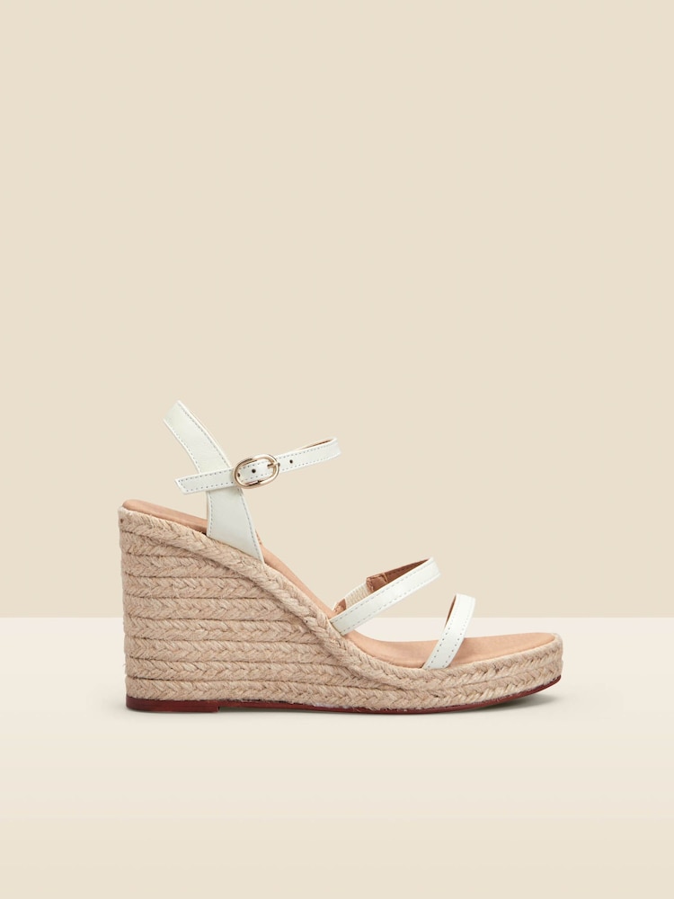 Sosandar White Triple Band High Wedge Espadrille Sandals - Image 1 of 3