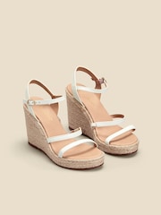 Sosandar White Triple Band High Wedge Espadrille Sandals - Image 2 of 3