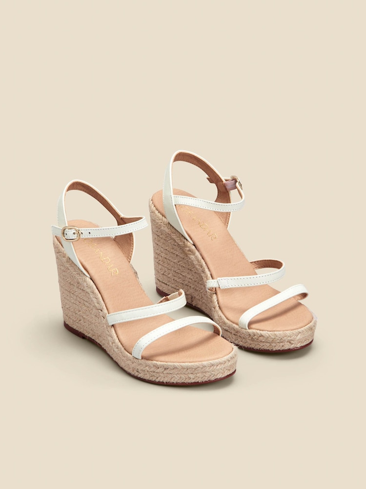 Sosandar White Triple Band High Wedge Espadrille Sandals - Image 2 of 3