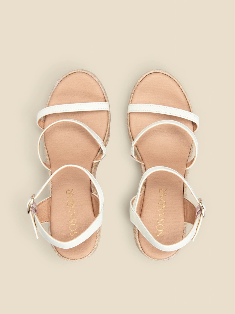 Sosandar White Triple Band High Wedge Espadrille Sandals - Image 3 of 3