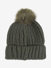Barbour® Olive Green Saltburn Cable Knit Pom Beanie Logo Hat - Image 5 of 8