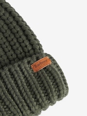 Barbour® Olive Green Saltburn Cable Knit Pom Beanie Logo Hat - Image 6 of 8