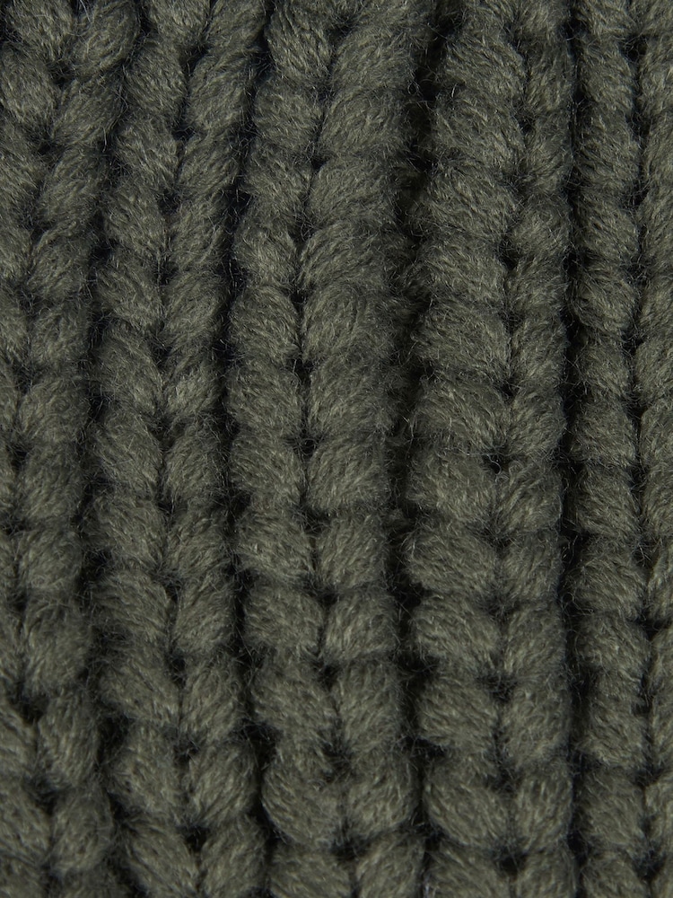 Barbour® Olive Green Saltburn Cable Knit Pom Beanie Logo Hat - Image 8 of 8