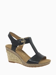 Gabor Wide Fit Karen Black Leather Wedge Sandals - Image 1 of 4