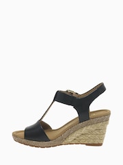 Gabor Wide Fit Karen Black Leather Wedge Sandals - Image 2 of 4