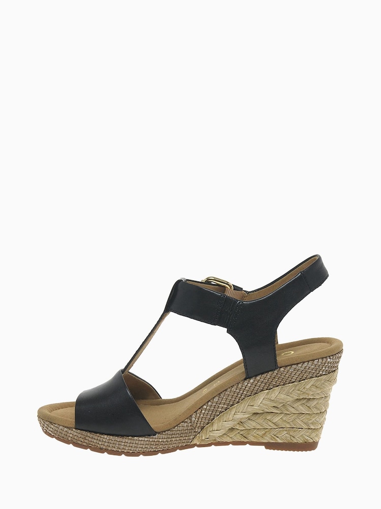 Gabor Wide Fit Karen Black Leather Wedge Sandals - Image 2 of 4 Gabor Wide Fit Karen Black Leather Wedge Sandals - Image 2 of 4