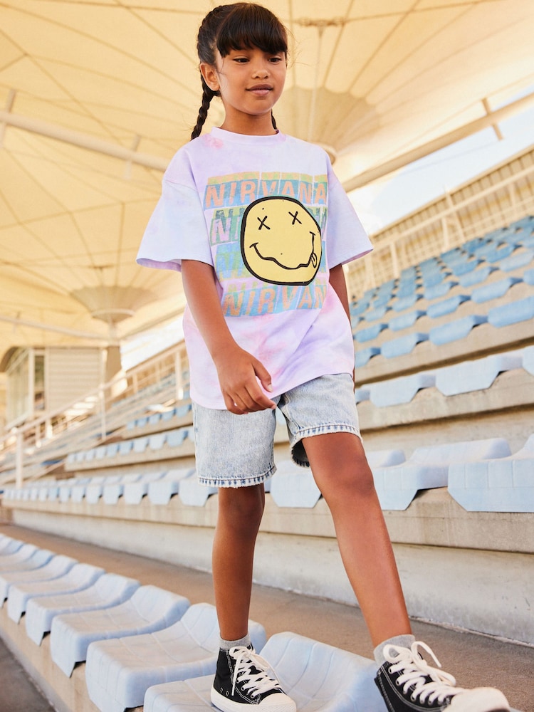 Pink/Purple Tie Dye Nirvana Oversized License Band T-Shirt (3-16yrs) - Image 2 of 7