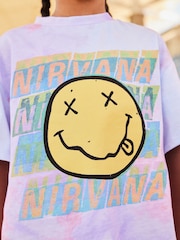 Pink/Purple Tie Dye Nirvana Oversized License Band T-Shirt (3-16yrs) - Image 4 of 7