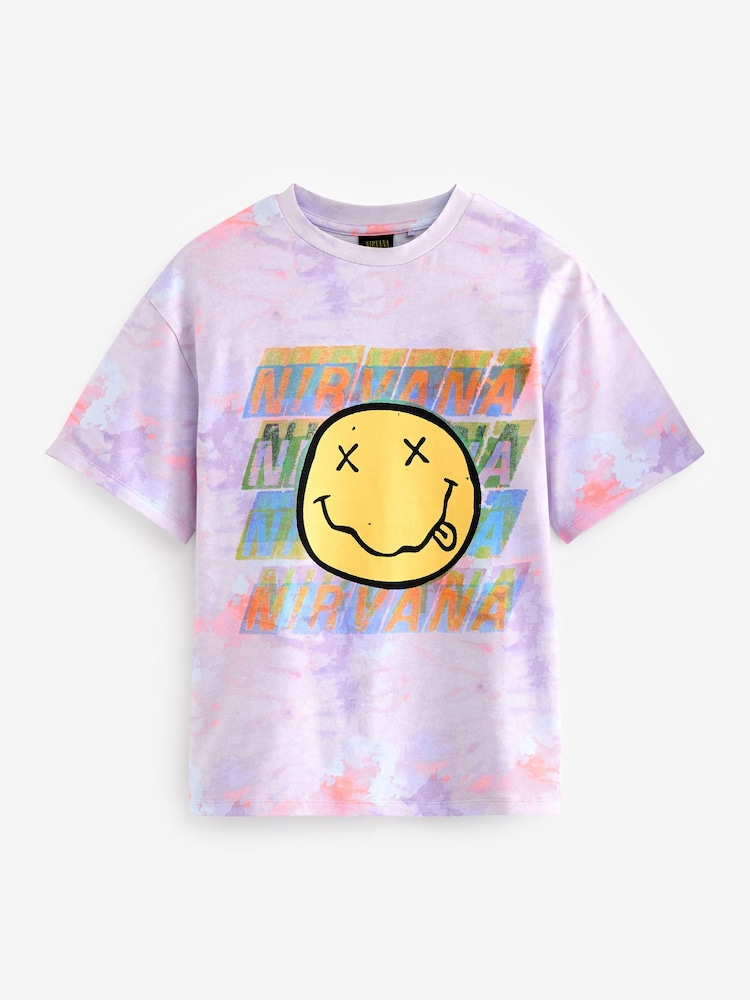 Pink/Purple Tie Dye Nirvana Oversized License Band T-Shirt (3-16yrs) - Image 5 of 7