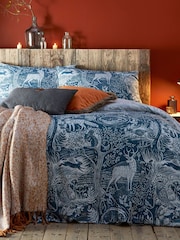 furn. Midnight Blue Winter Woods Animal Reversible Christmas Duvet Cover and Pillowcase Set - Image 1 of 3