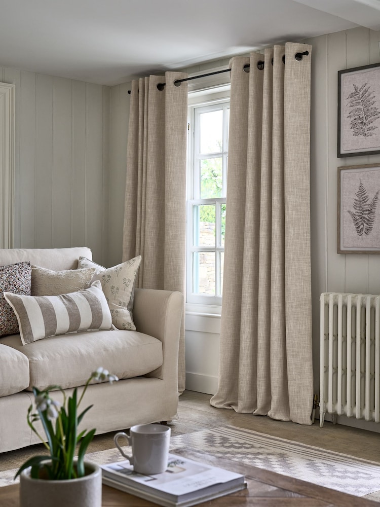 Natural Textured Fleck Eyelet Lined Curtains - Image 2 of 6