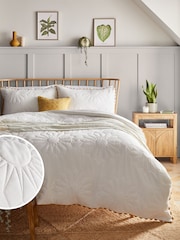 White 100% Cotton Quilted Flower with Ric Rac Trim Duvet Cover and Pillowcase Set - Image 1 of 6