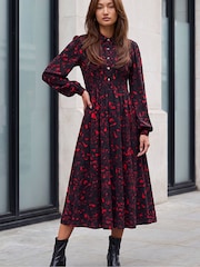 Roman Abstract Shirred Collared Midi Dress - Image 2 of 4