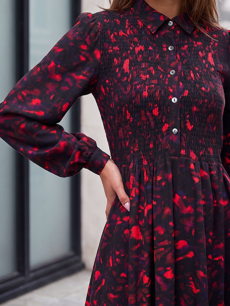 Roman Abstract Shirred Collared Midi Dress - Image 4 of 4 Roman Abstract Shirred Collared Midi Dress - Image 4 of 4
