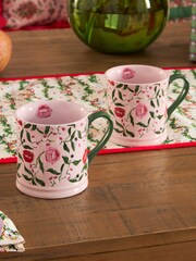 Cath Kidston Set of 2 Pink Mistletoe Mugs - Image 1 of 3
