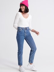 Superdry Jeans in Straight Fit mit hohem Bund, Blau - Bild 4 von 6