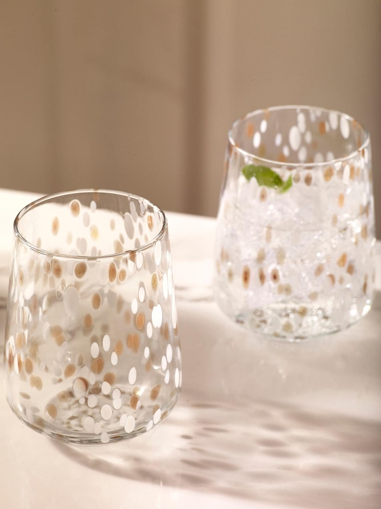 Set of 2 White Confetti Tumbler Glasses - Image 1 of 4