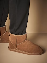 Tan Brown Luxury Faux Fur Lined Suede Slipper Boots - Image 1 of 5