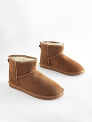 Tan Brown Luxury Faux Fur Lined Suede Slipper Boots - Image 2 of 5