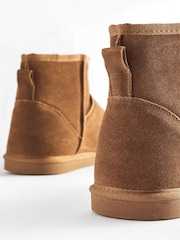 Tan Brown Luxury Faux Fur Lined Suede Slipper Boots - Image 4 of 5
