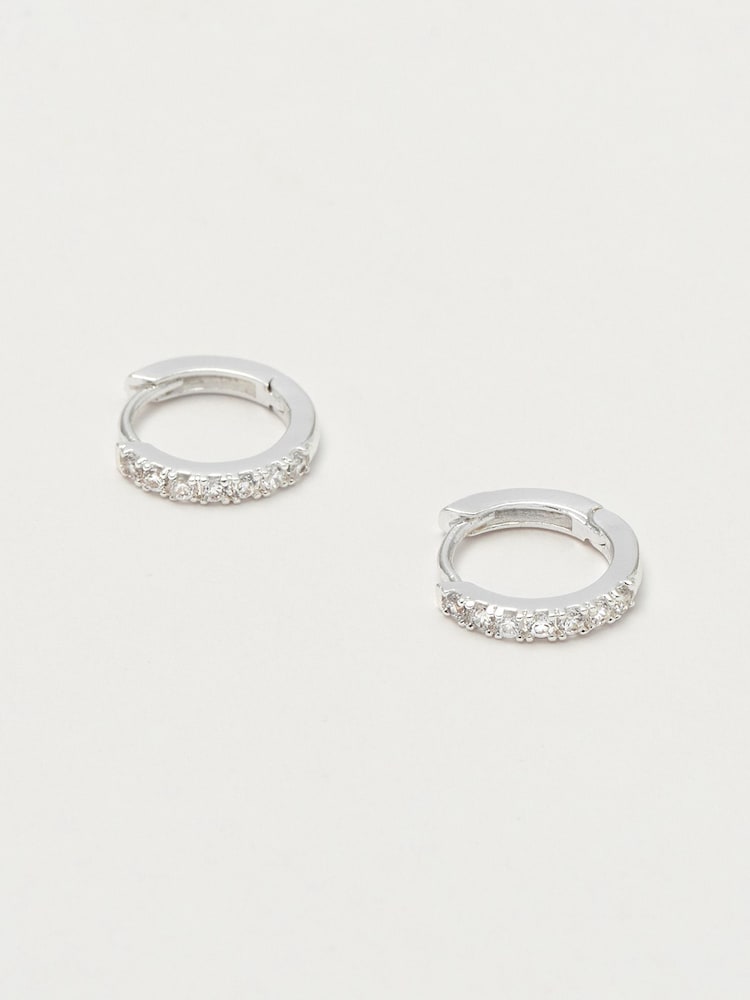 Estella Bartlett Silver Pave Set Hoop Earrings with White CZ - Image 2 of 5 Estella Bartlett Silver Pave Set Hoop Earrings with White CZ - Image 2 of 5