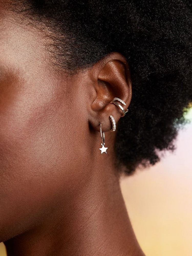 Estella Bartlett Silver Pave Set Hoop Earrings with White CZ - Image 5 of 5 Estella Bartlett Silver Pave Set Hoop Earrings with White CZ - Image 5 of 5