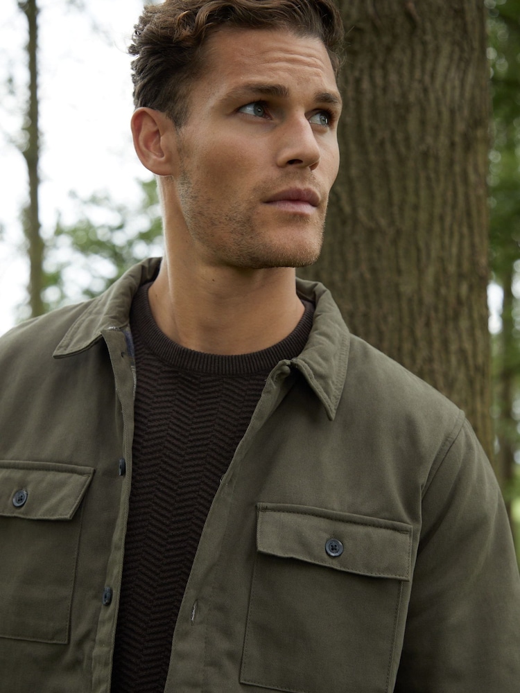 Threadbare Khaki Check Lined Cotton Shacket - Image 4 of 4